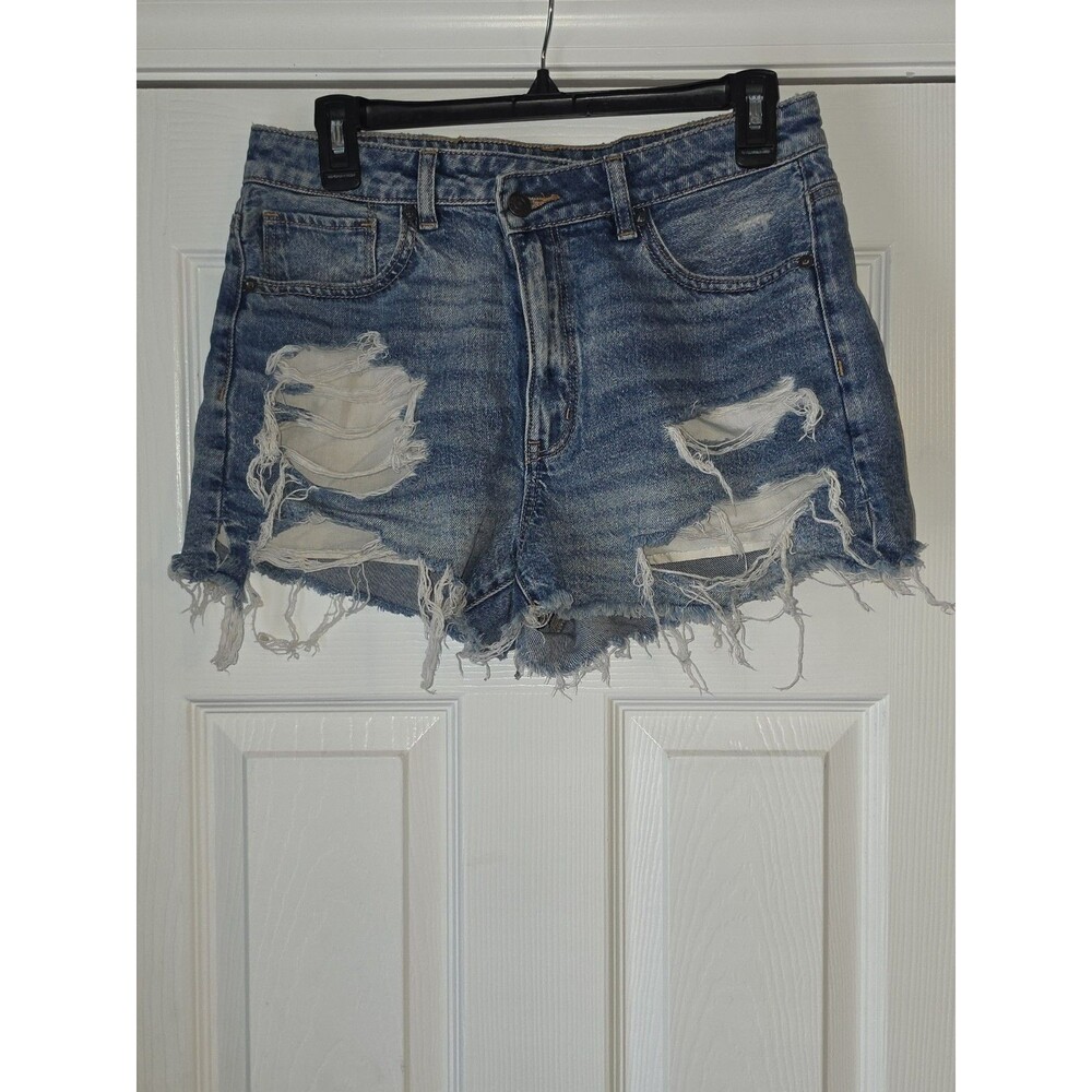American Eagle Mom Jean Short Womens Size 8 Distressed Festival Ripped Denim